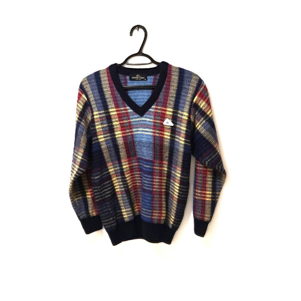 VTG Monte Carlo Lambswool V-Neck Sweater Plaid Woolmark Blend Men’s S/38 Grandpa